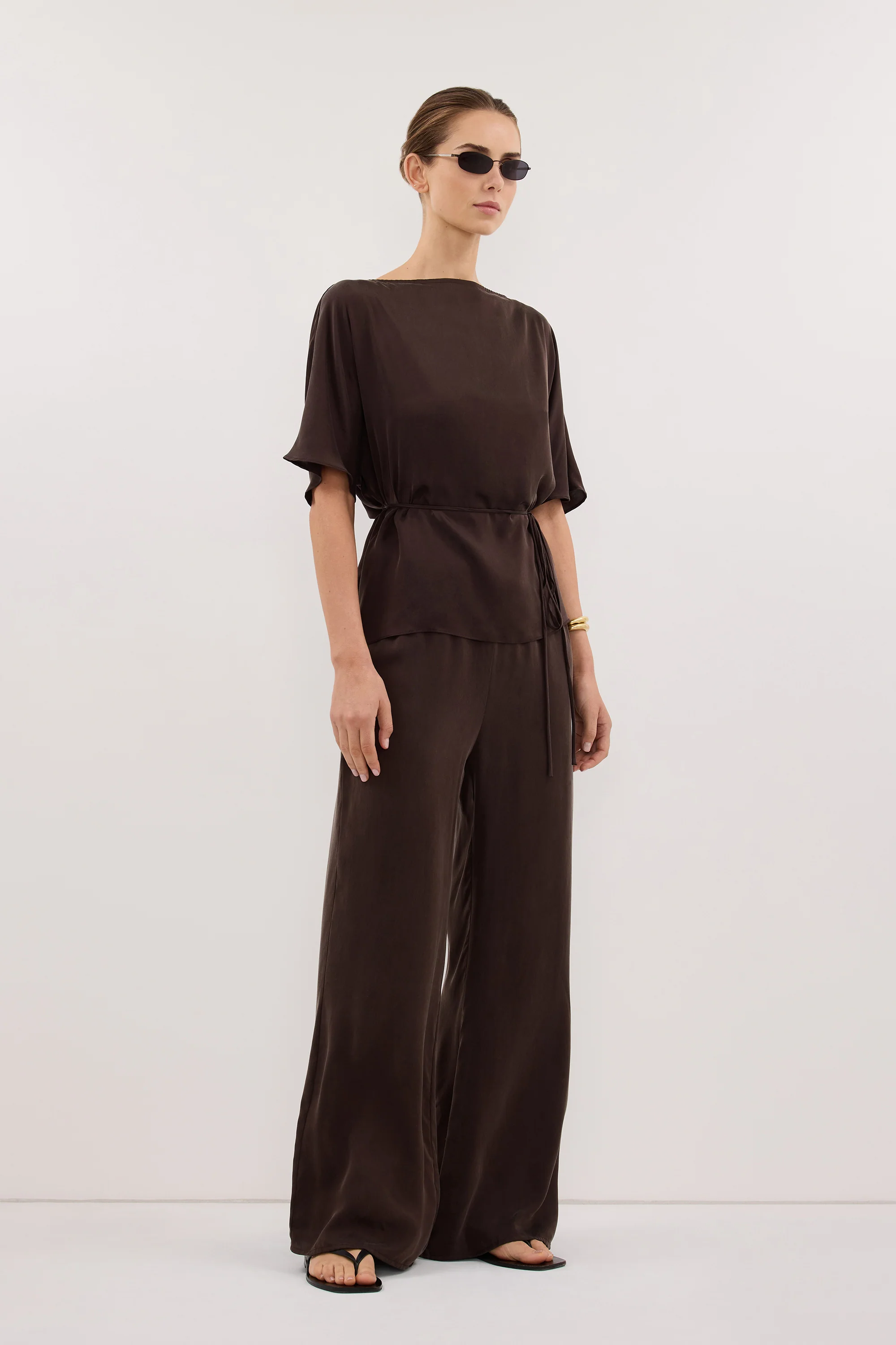 CORY BITTER CHOC SILK ASYM BATWING TOP - Image 3