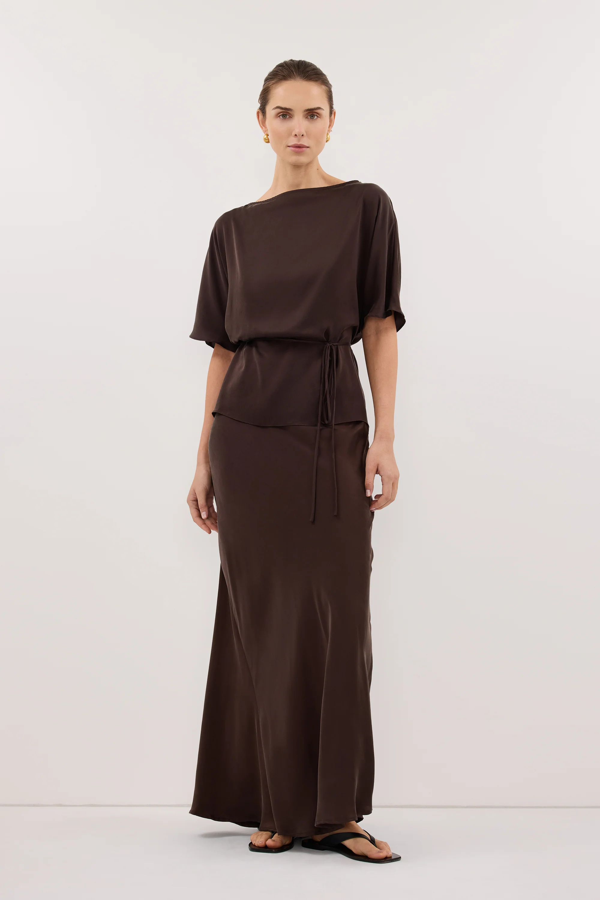 CORY BITTER CHOC SILK ASYM BATWING TOP - Image 6