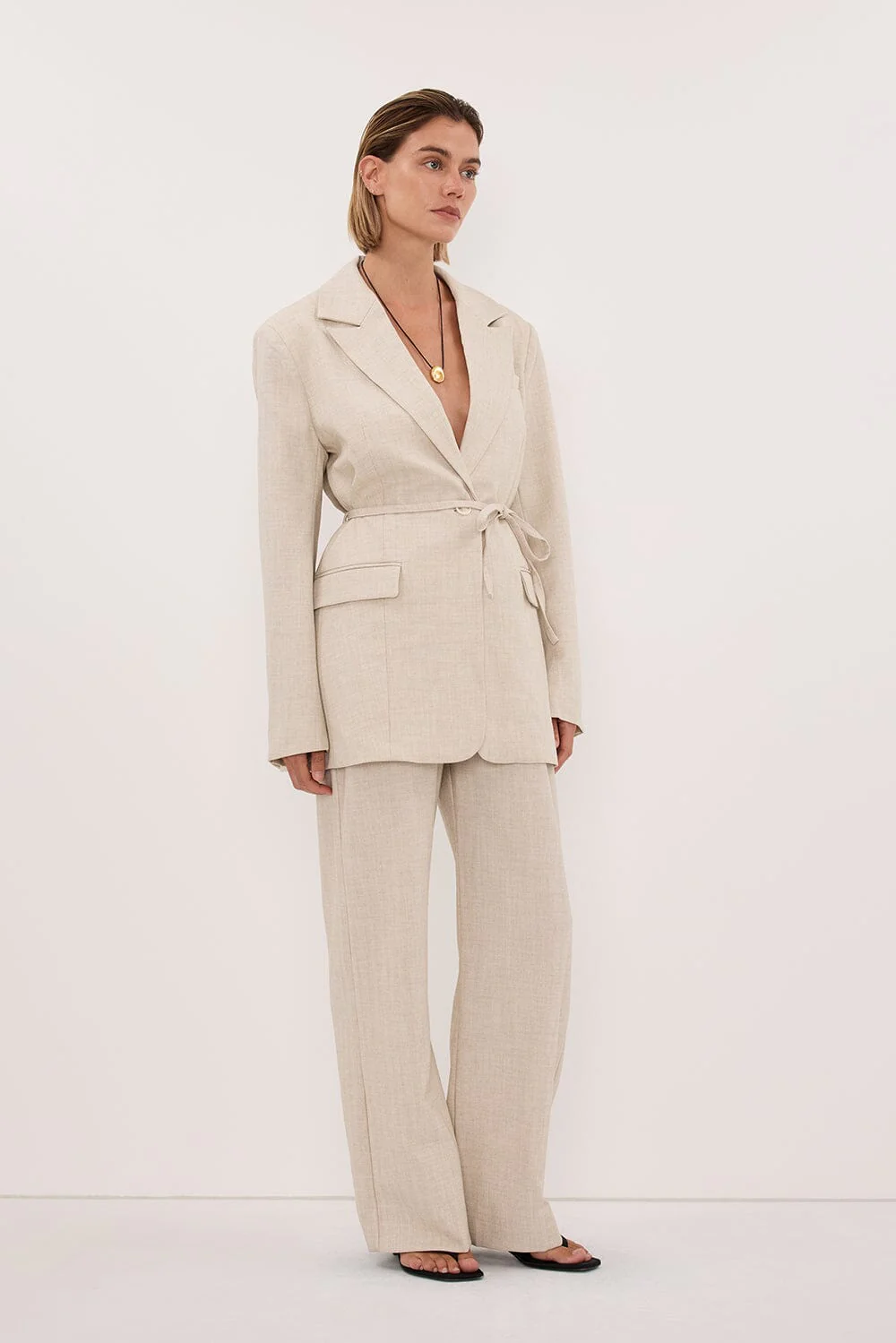 CYRUS NATURAL OVERSIZED TIE WAIST BLAZER - Image 4