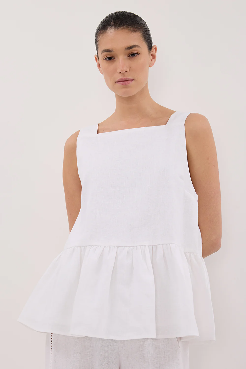 DAISY WHITE LINEN PEPLUM TOP - Image 2