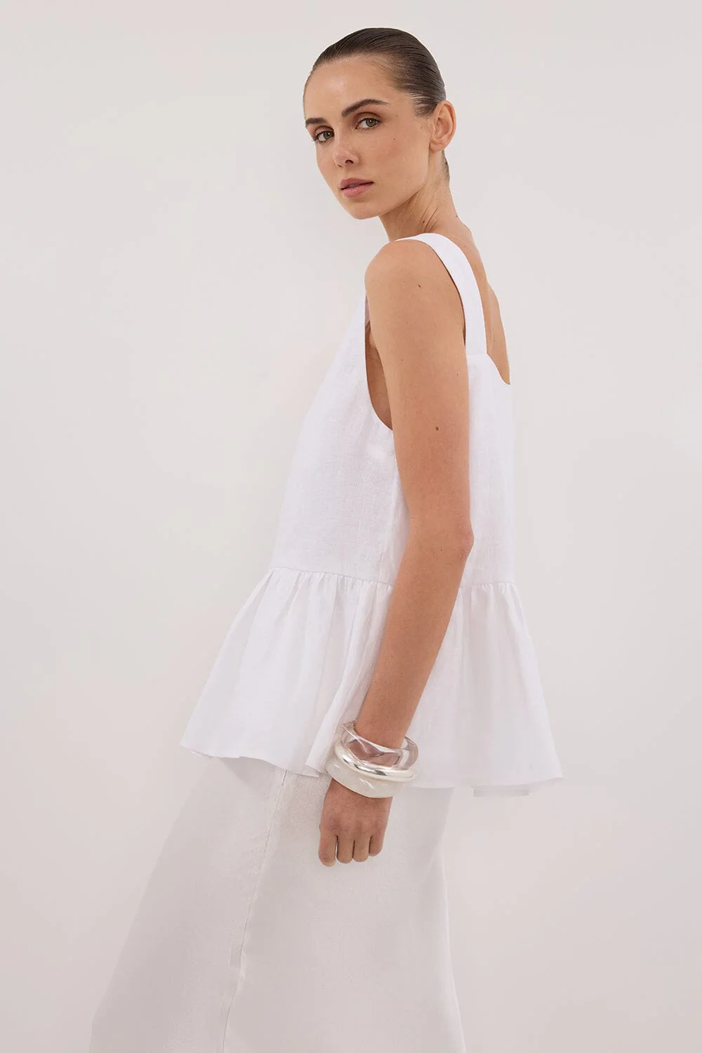 DAISY WHITE LINEN PEPLUM TOP - Image 6