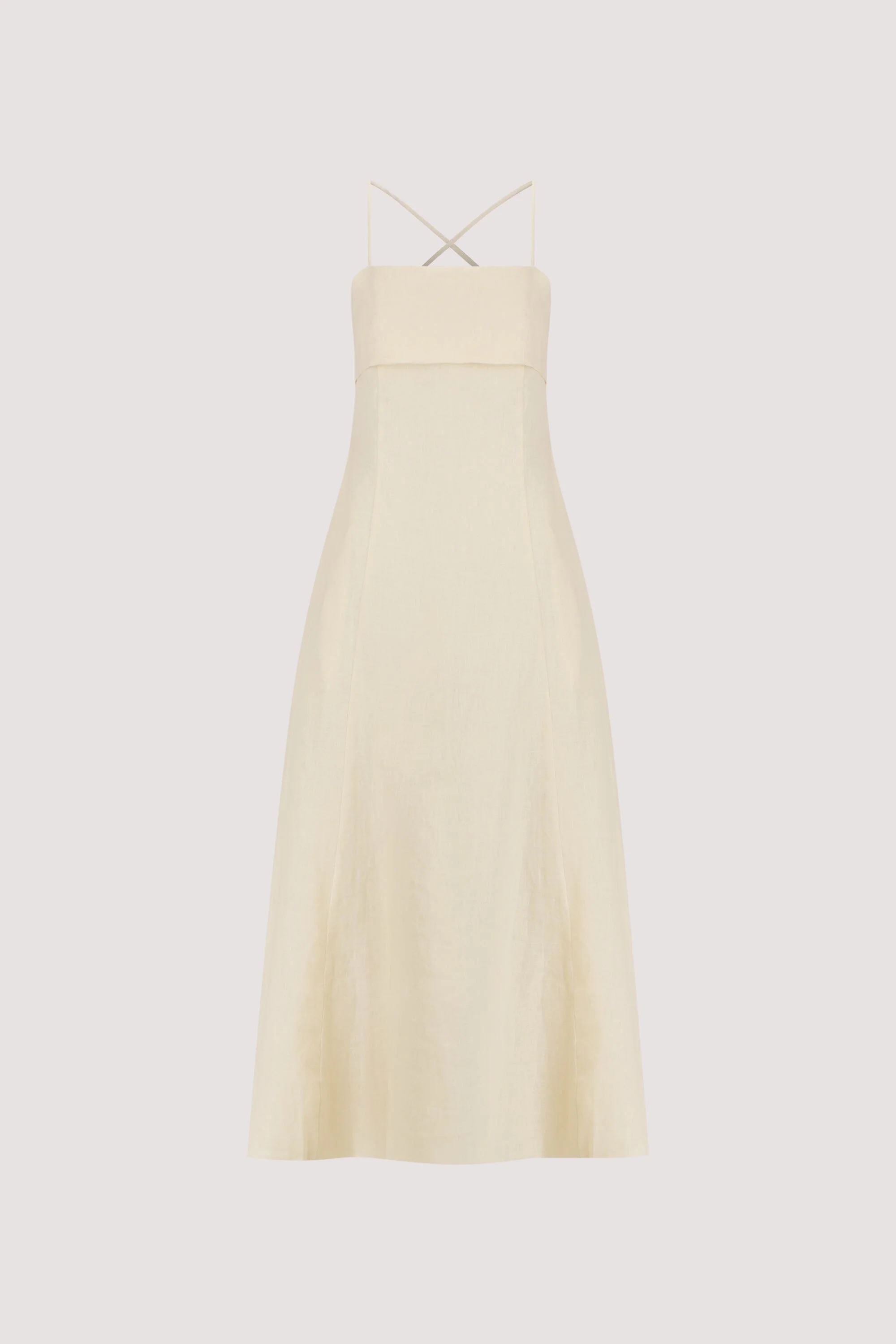 DANIELLA STRAW LINEN TIE BACK MIDI DRESS - Image 5