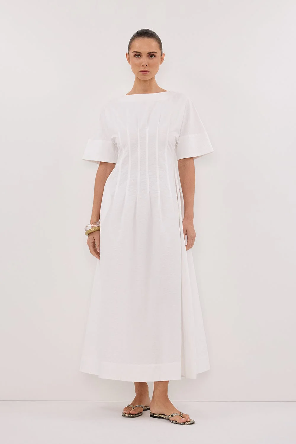 DAPHNE WHITE SLEEVED MIDI DRESS - Image 6