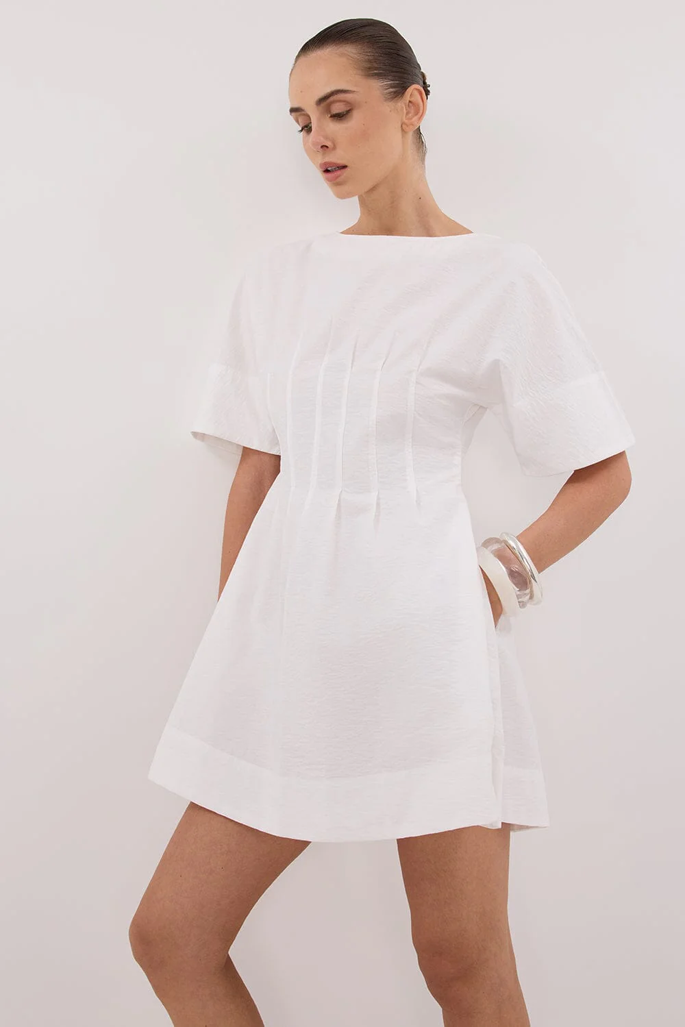 DAPHNE WHITE SLEEVED MINI DRESS - Image 6