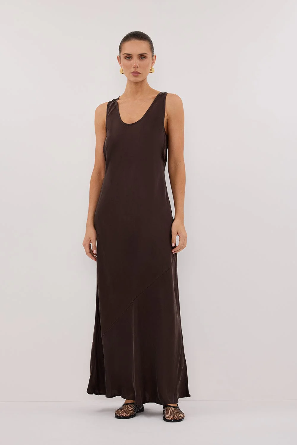 DARCY BITTER CHOC SILK MAXI DRESS