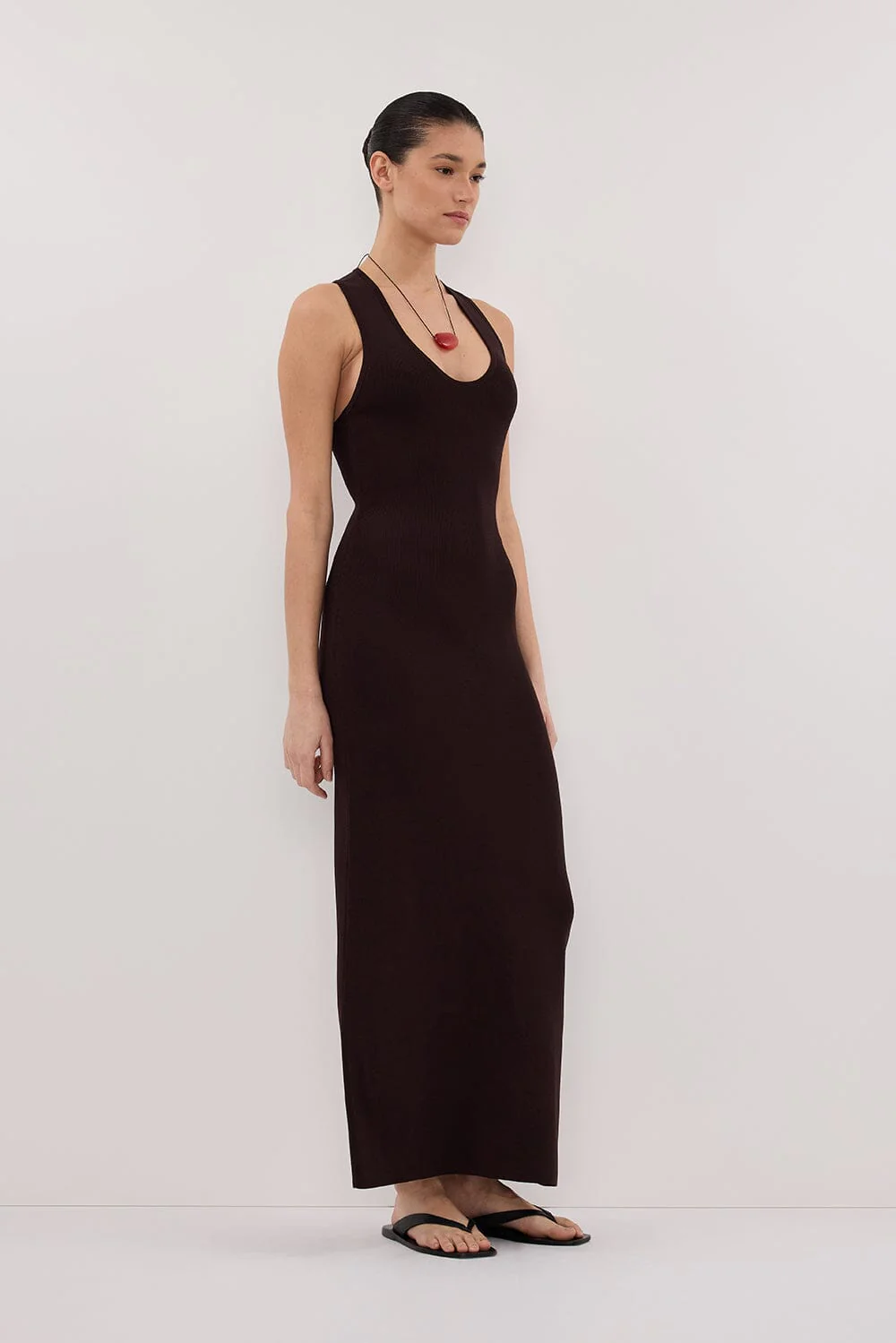 DEVIN BITTER CHOC RACER KNIT MIDI DRESS - Image 3