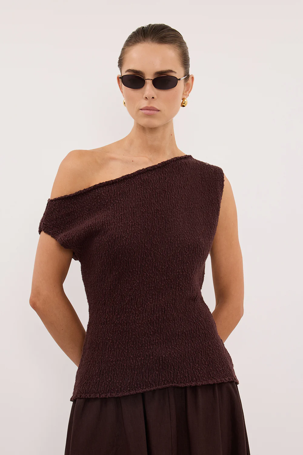 DINA CHOC COTTON ASYM KNIT TOP - Image 2