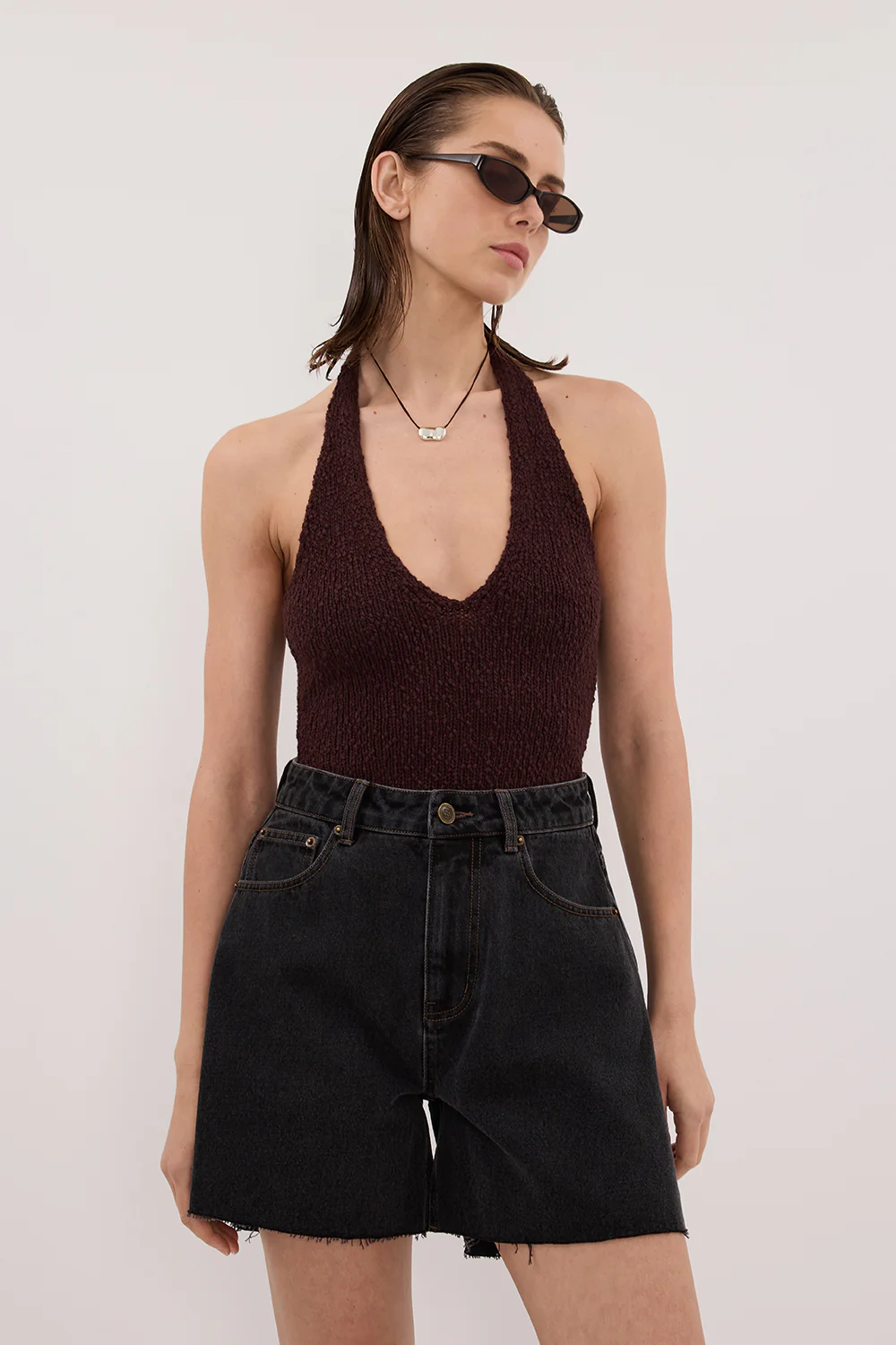 DINA CHOC SLEEVELESS HALTER KNIT TOP - Image 2