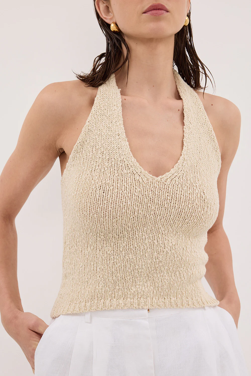 DINA NATURAL SLEEVELESS HALTER KNIT TOP - Image 5
