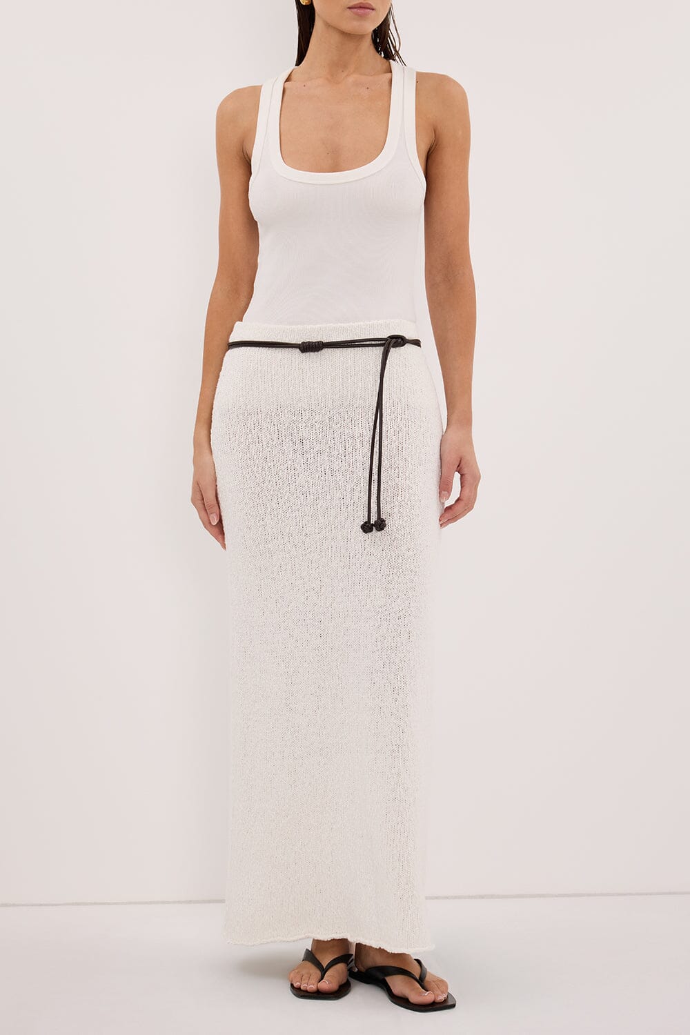 DINA OFF WHITE KNIT MIDI SKIRT - Image 2