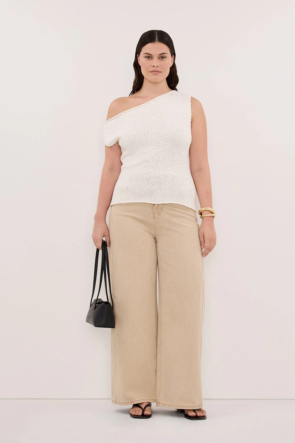 DINA OFF WHITE COTTON ASYM KNIT TOP - Image 6