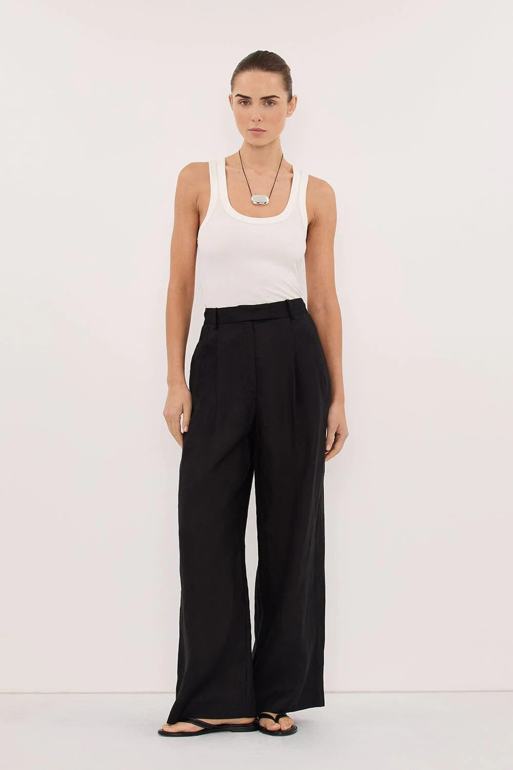 EASTON BLACK WIDE LEG LINEN PANT