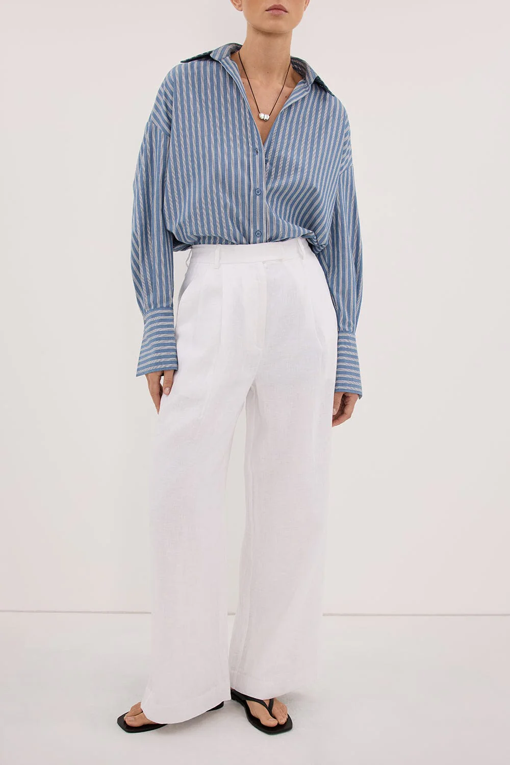 EASTON WHITE WIDE LEG LINEN PANT - Image 3