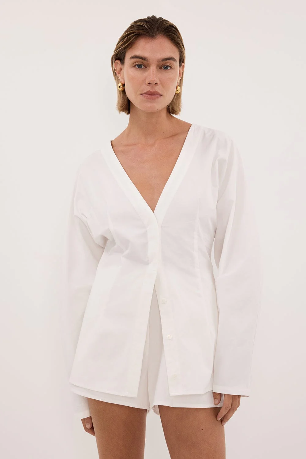 EDENA WHITE COTTON FITTED SHIRT - Image 3