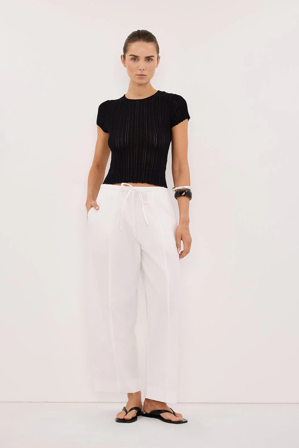 ELENA BLACK POINTELLE KNIT BABY TEE