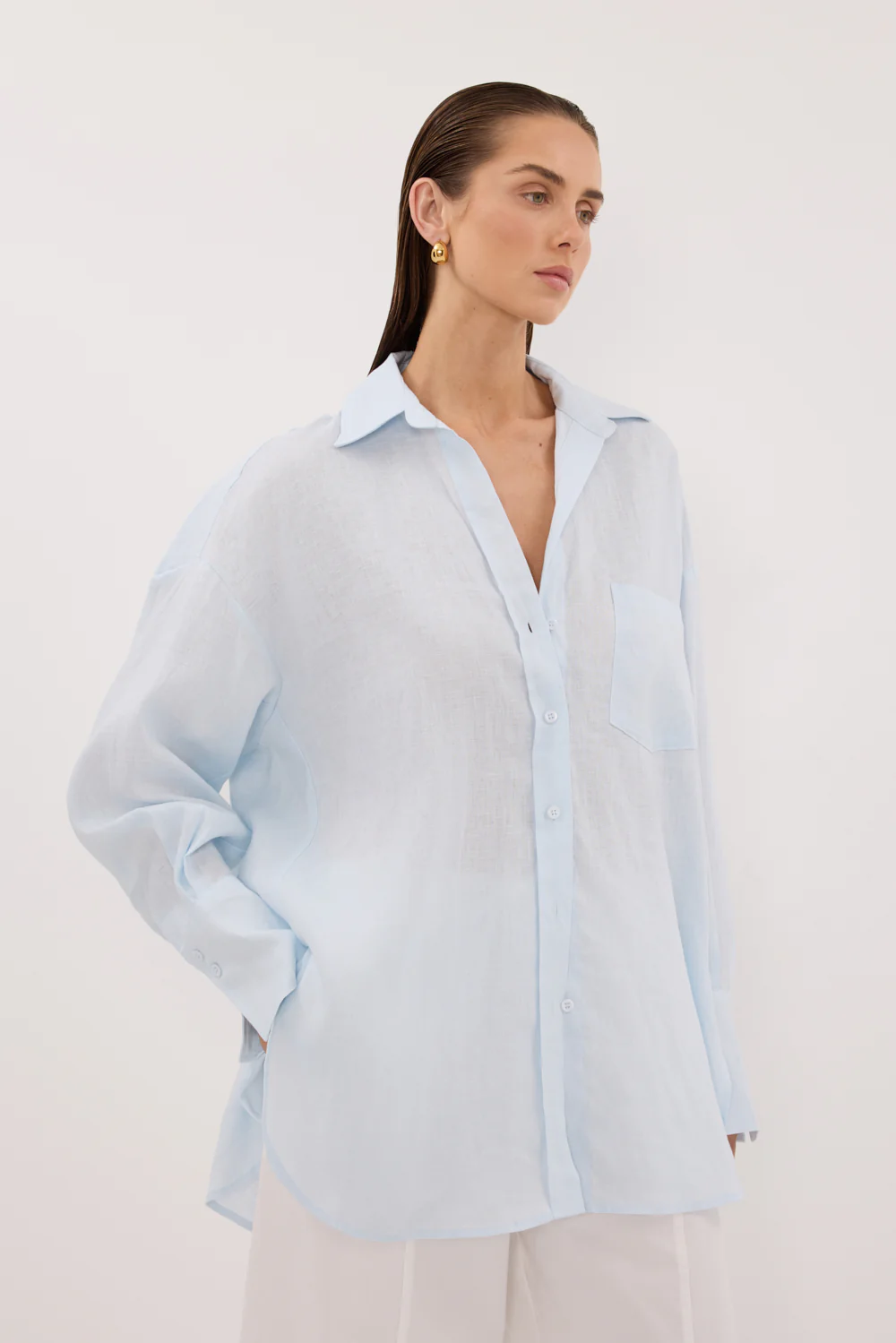 ELLIS ICE BLUE LONG SLEEVE LINEN SHIRT - Image 3