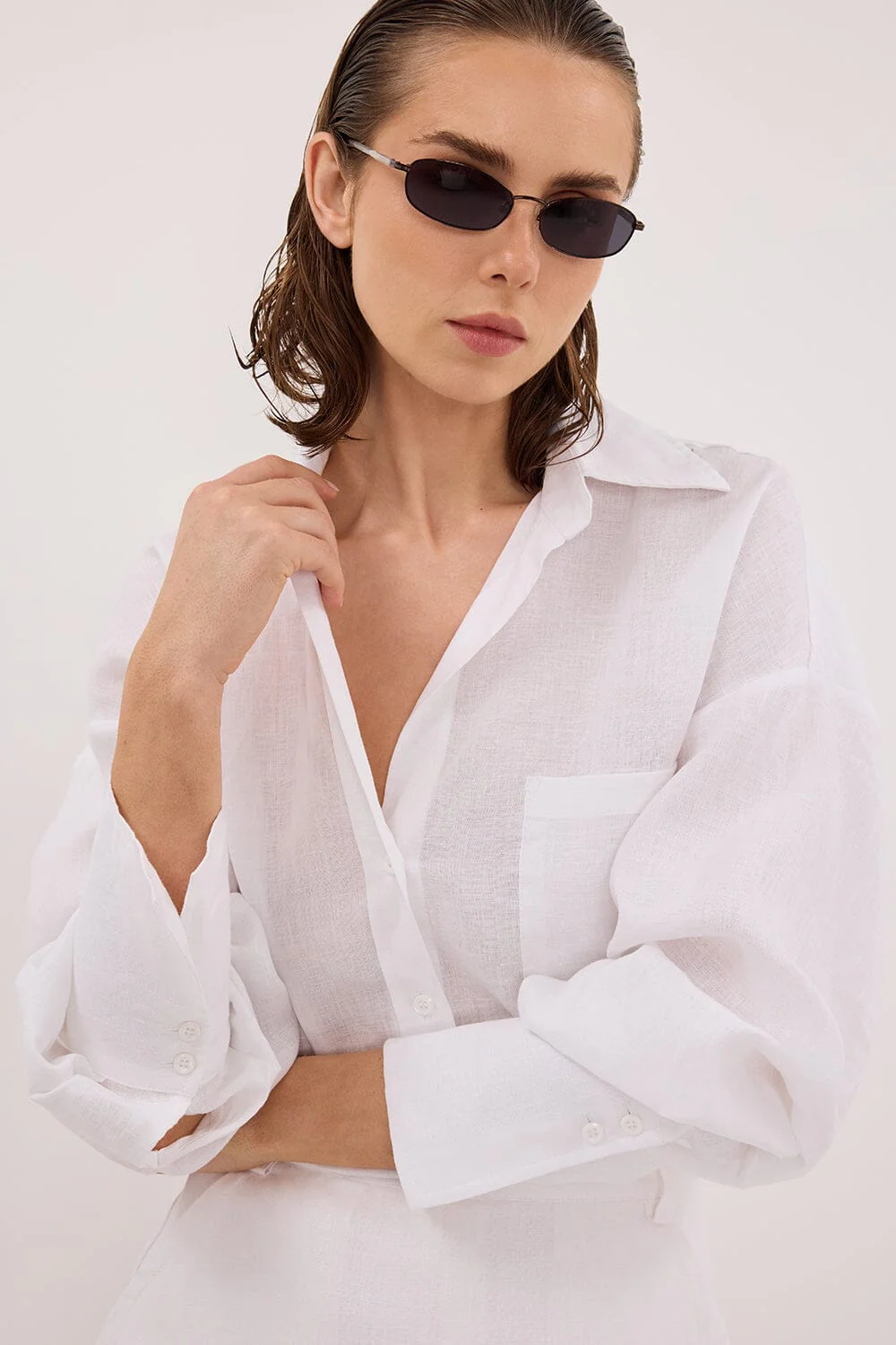 ELLIS WHITE LONG SLEEVE LINEN SHIRT - Image 5