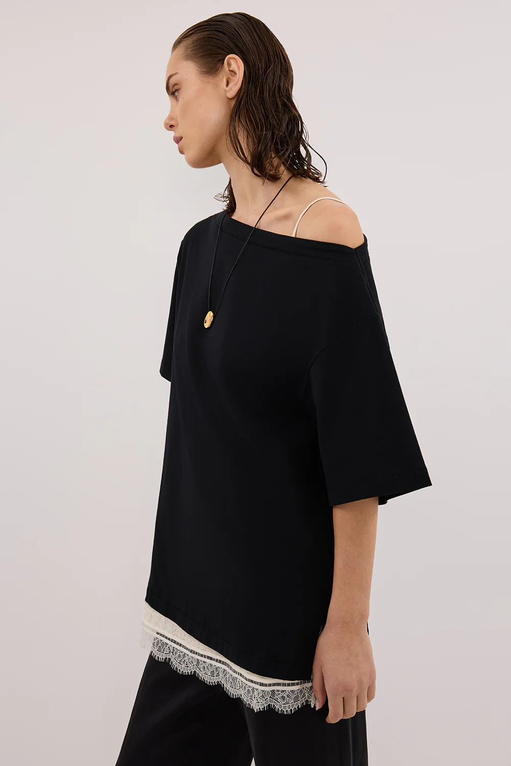 ESME BLACK ASYM BOAT NECK TEE - Image 5