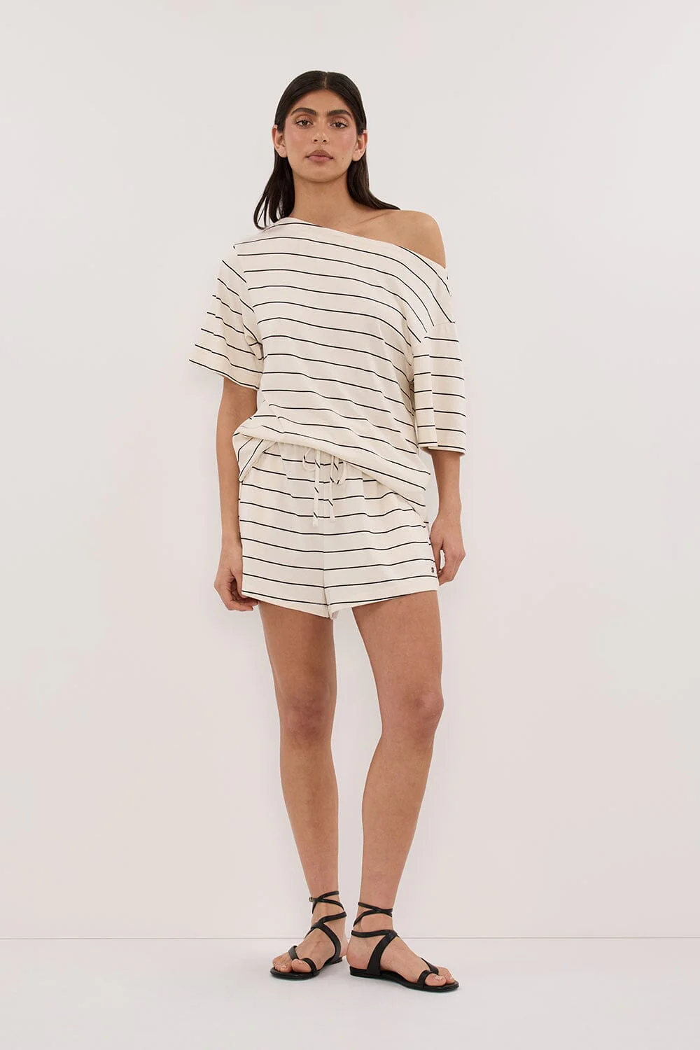 ESME OFF WHITE  STRIPE ASYM TEE - Image 6