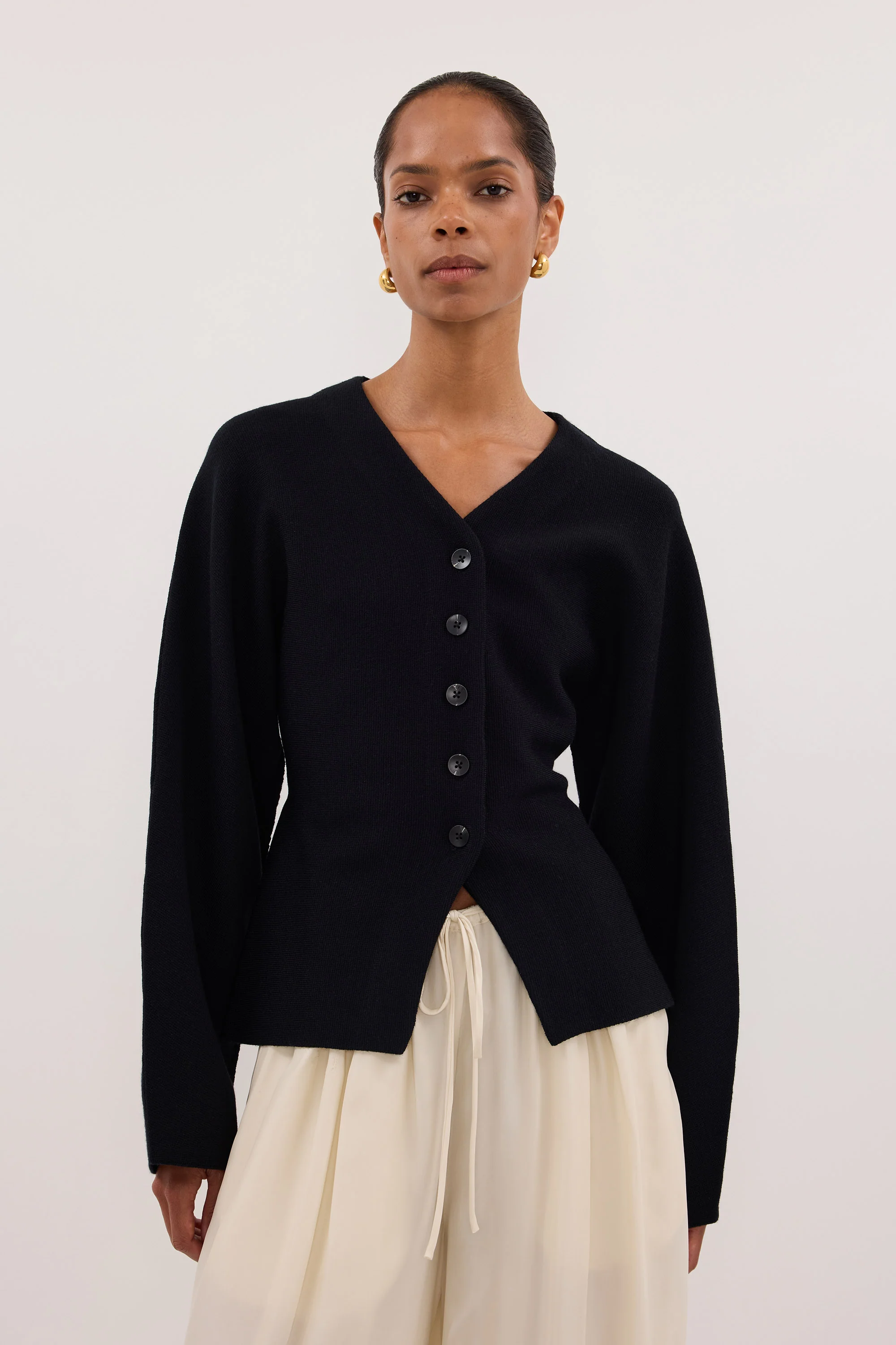 ETHEL BLACK V NECK CARDIGAN - Image 2