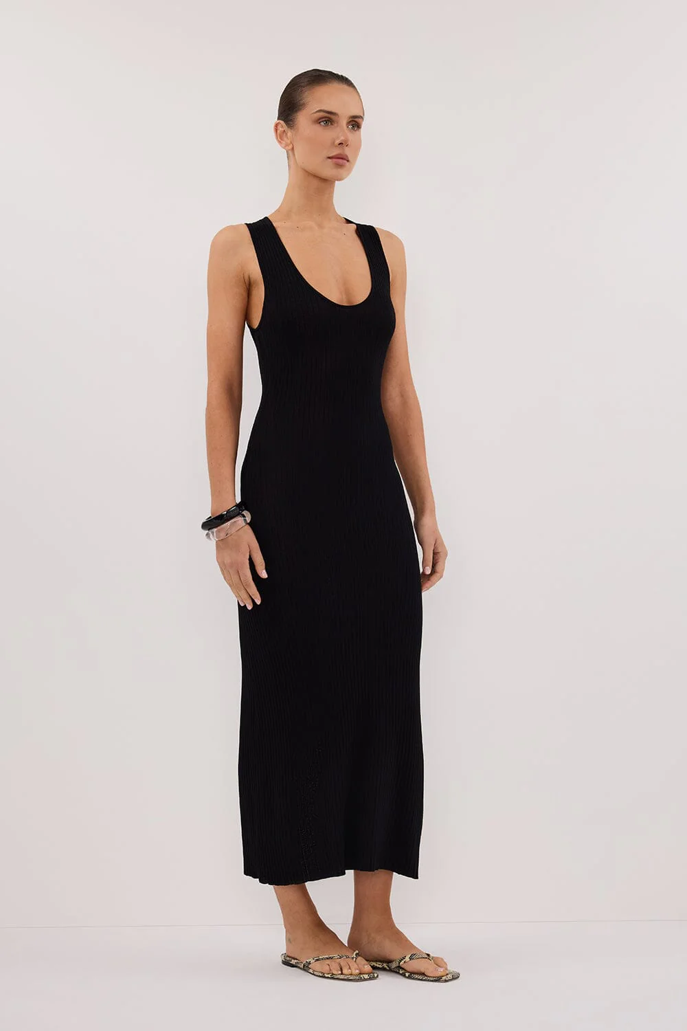 EVE BLACK SCOOP KNIT MIDI DRESS - Image 3