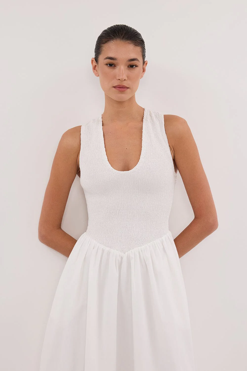FLORENCE WHITE SLEEVELESS COTTON MIDI DRESS - Image 2