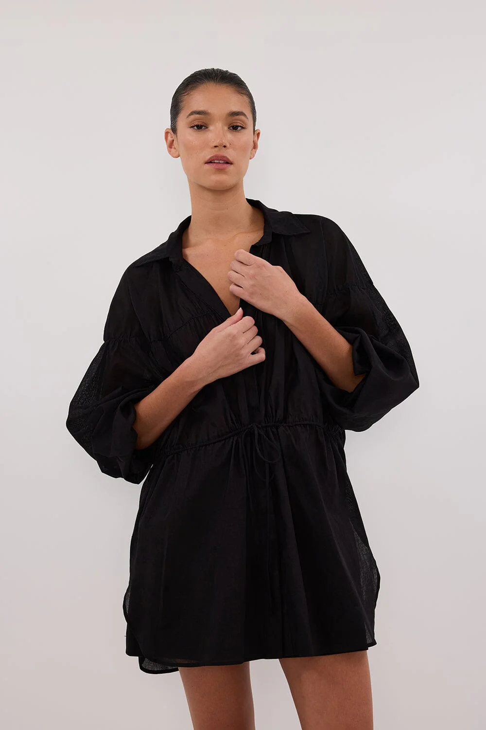 FLOYCE BLACK LINEN LONG SLEEVE TOP - Image 2