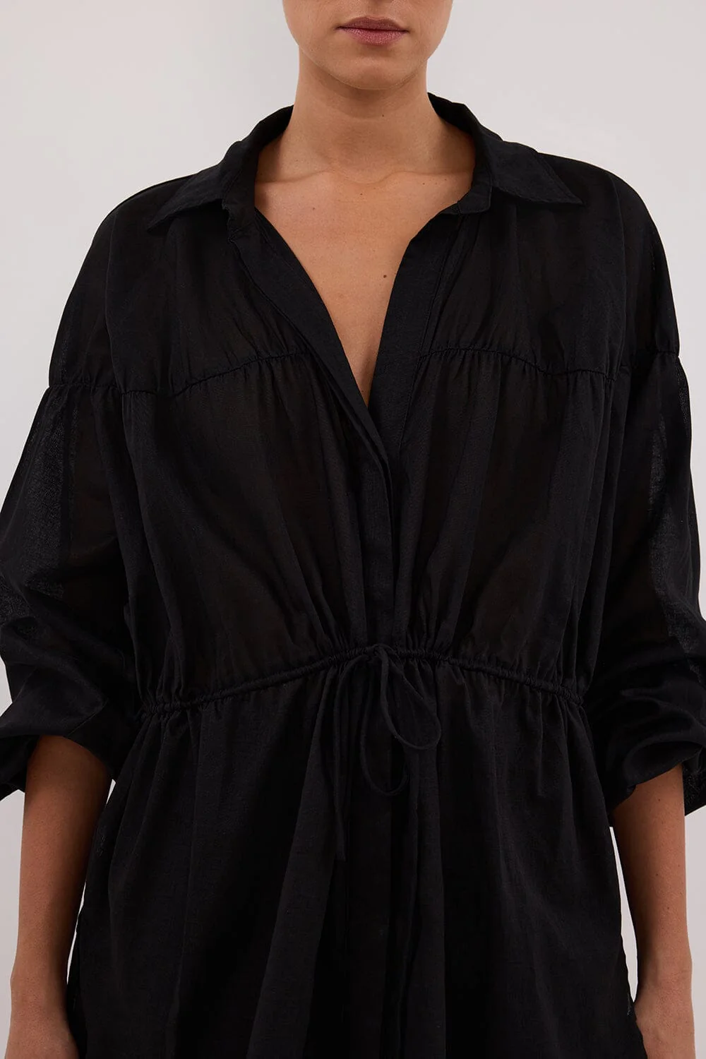 FLOYCE BLACK LINEN LONG SLEEVE TOP - Image 5