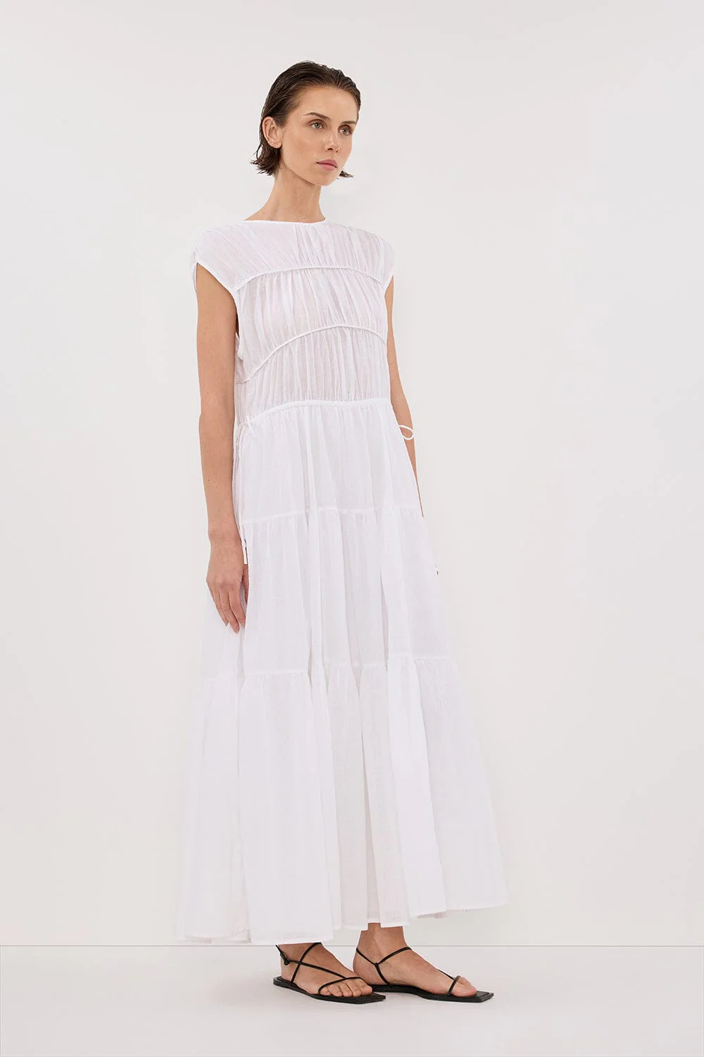 FLYNN WHITE LINEN BLEND MIDI DRESS - Image 3