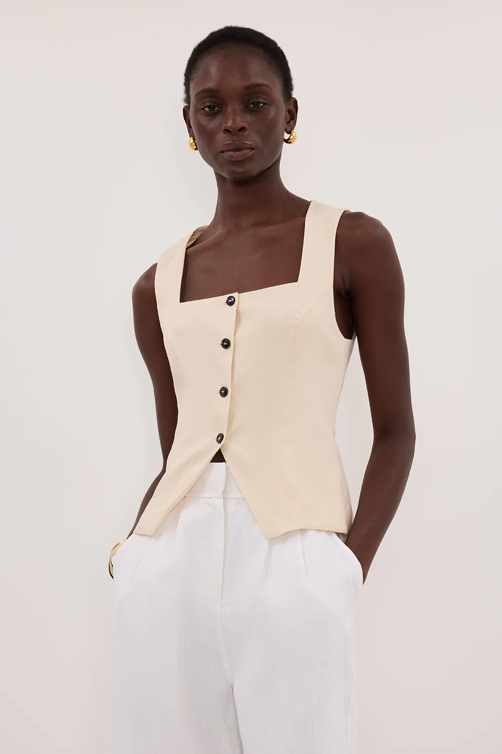 FRAN SANDSTONE LINEN VEST - Image 2