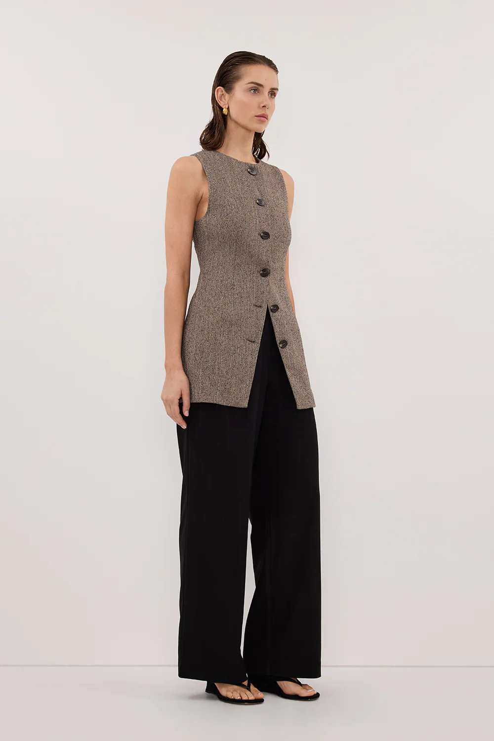 FRANKIE CHOC TWEED TUNIC VEST - Image 3