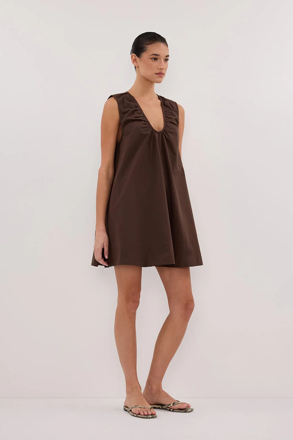 GABBY BITTER CHOC OVERSIZED COTTON MINI DRESS - Image 3