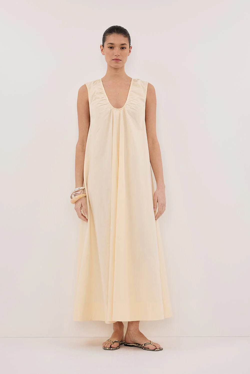GABBY BUTTERMILK OVERSIZED COTTON MIDI DRESS