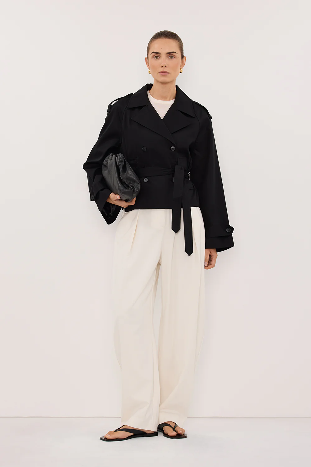 GABRIEL BLACK CROPPED TRENCH COAT - Image 3
