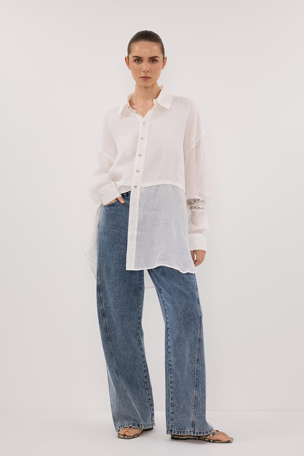 GIGI WHITE RAMIE LONG SLEEVE SHIRT