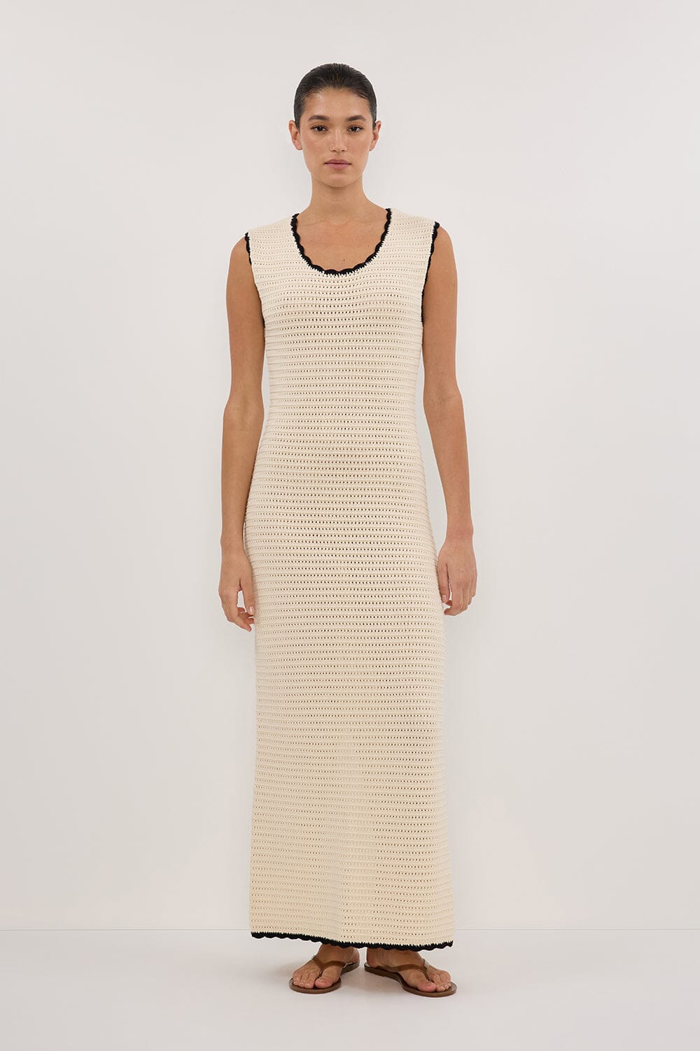 GINA CREAM SCOOP CROCHET MIDI DRESS - Image 2