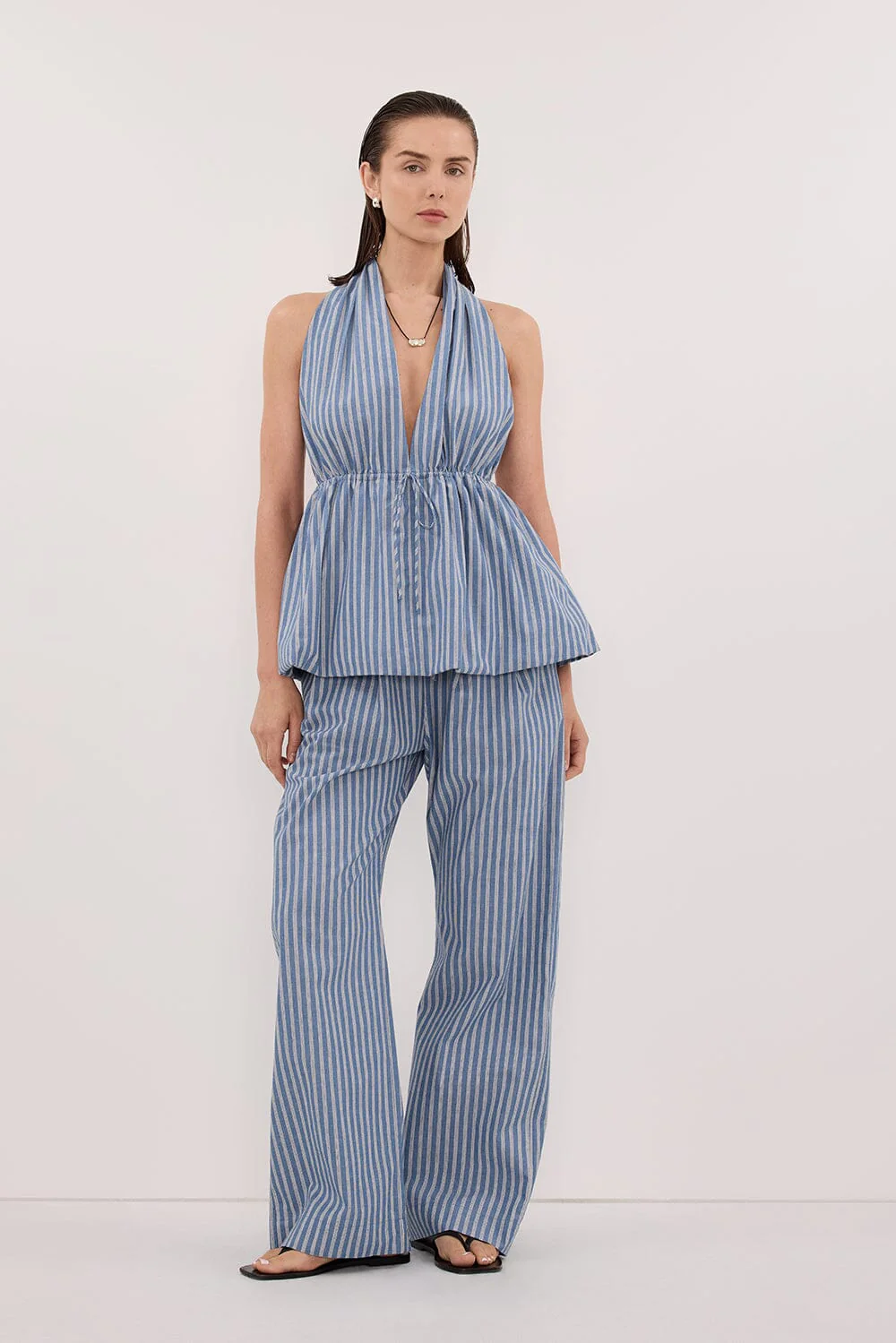 GRACIE BLUE STRIPE HALTER TOP - Image 2