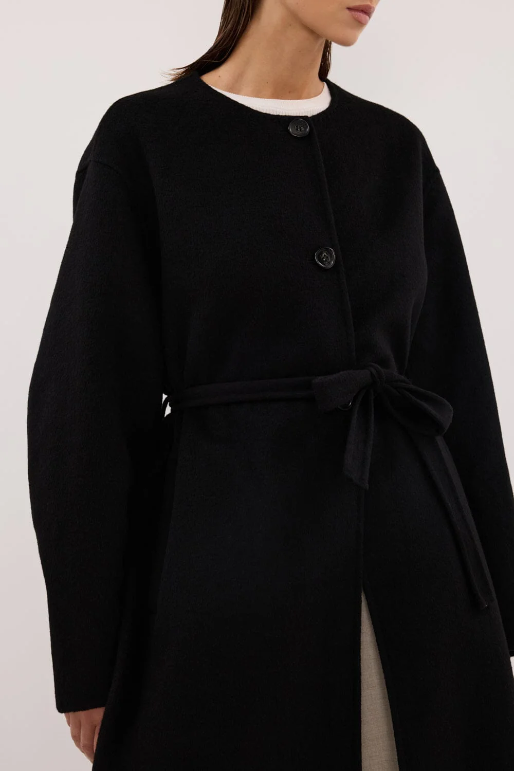 GRETA BLACK COLLARLESS WOOL BLEND COAT - Image 5