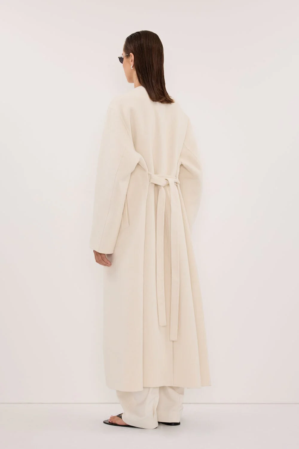 GRETA OFF WHITE COLLARLESS WOOL BLEND COAT - Image 4