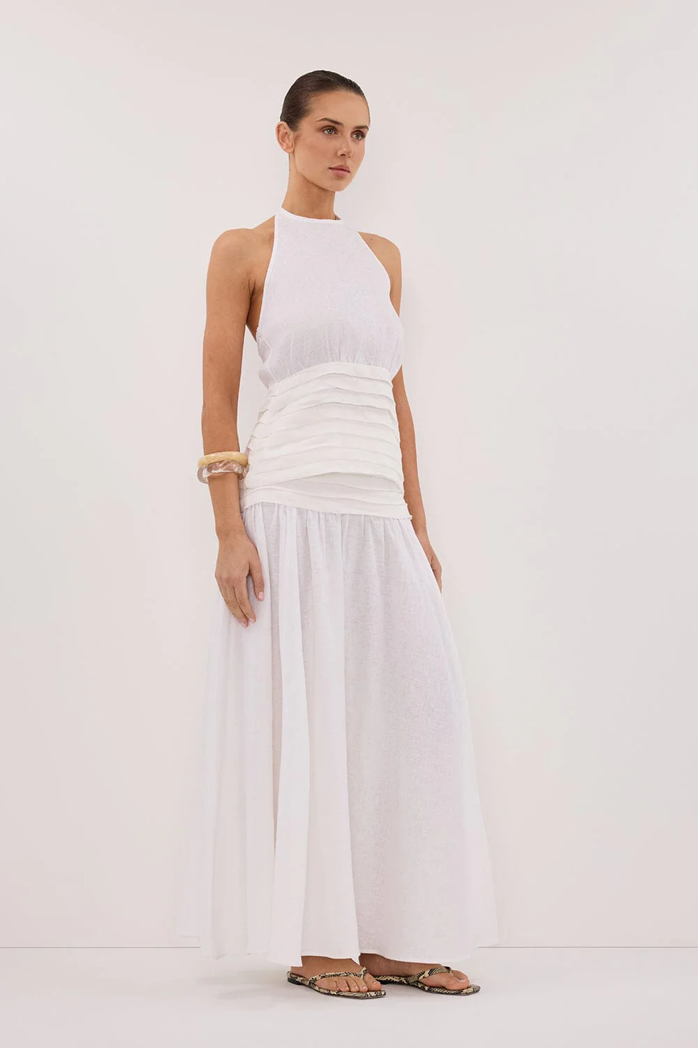 HALLIE WHITE LINEN HALTER TOP - Image 3
