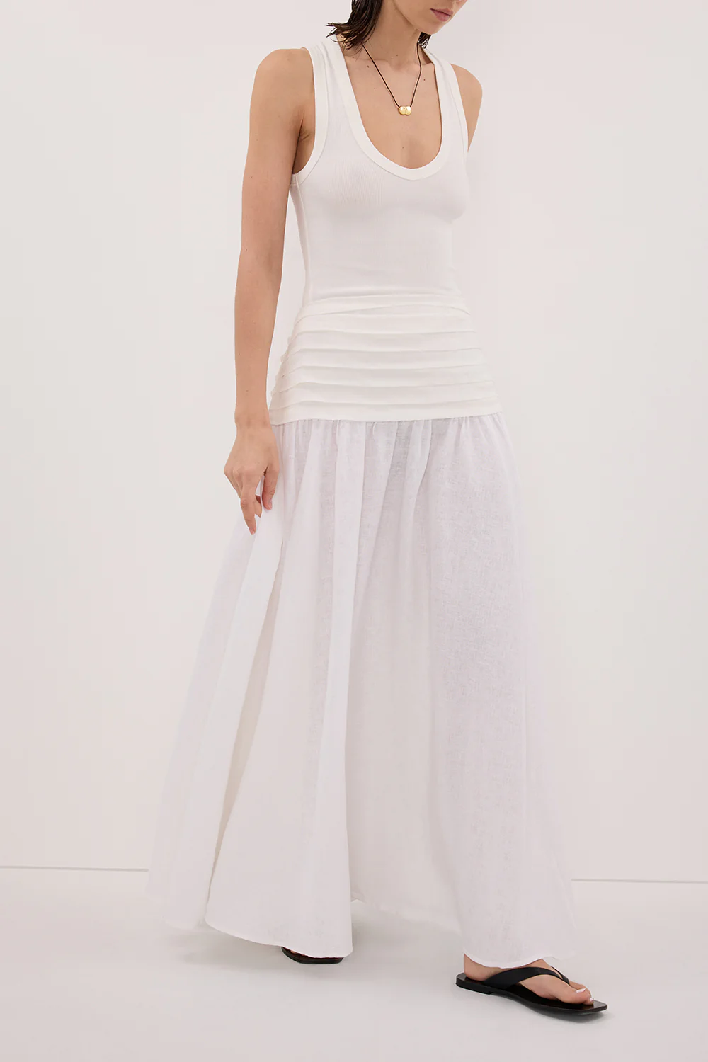 HALLIE WHITE LINEN MIDI SKIRT - Image 2