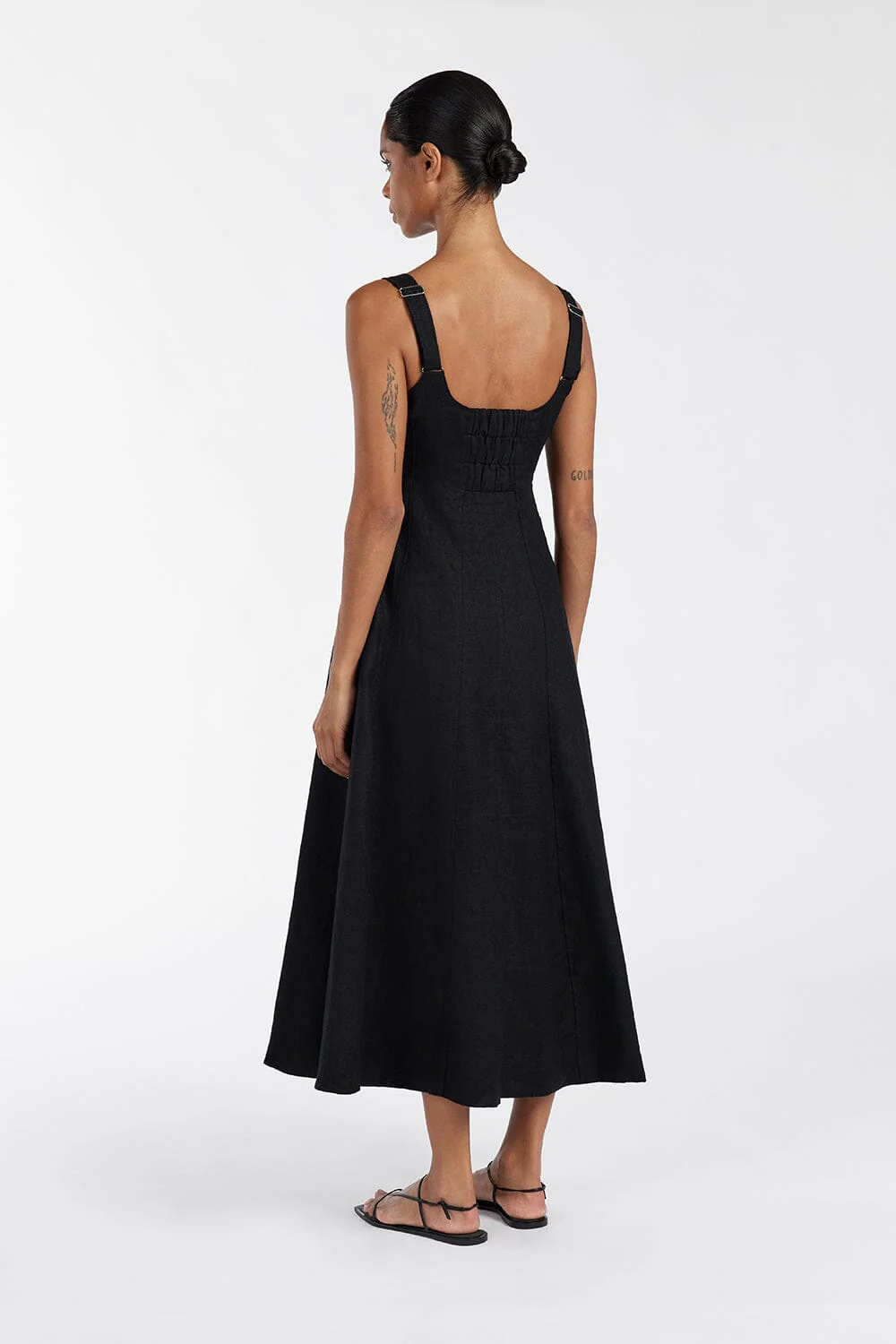 HARRIET BLACK LINEN MIDI DRESS - Image 4
