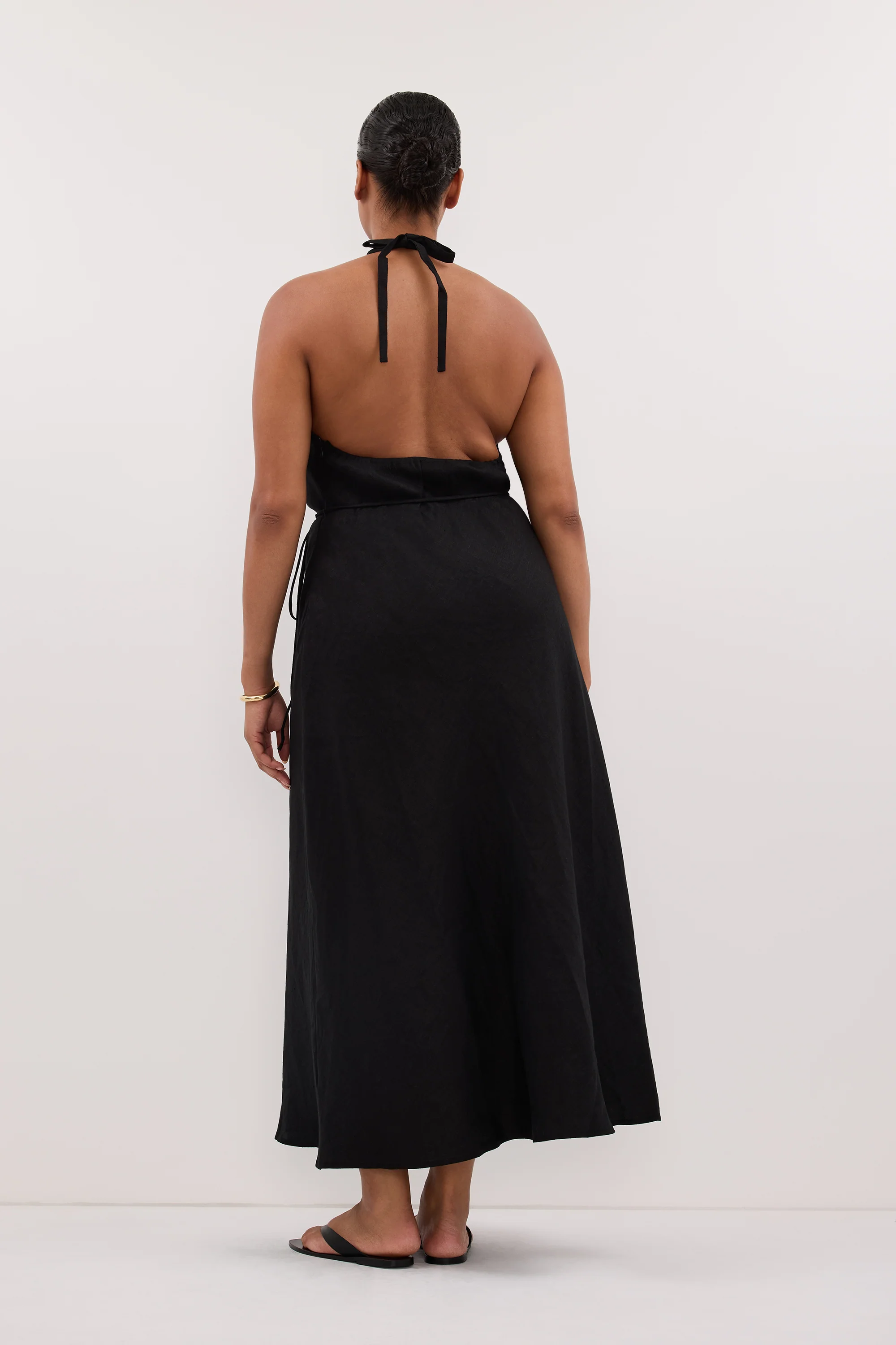 HAYLEE BLACK SLEEVELESS LINEN COWL MIDI DRESS - Image 7