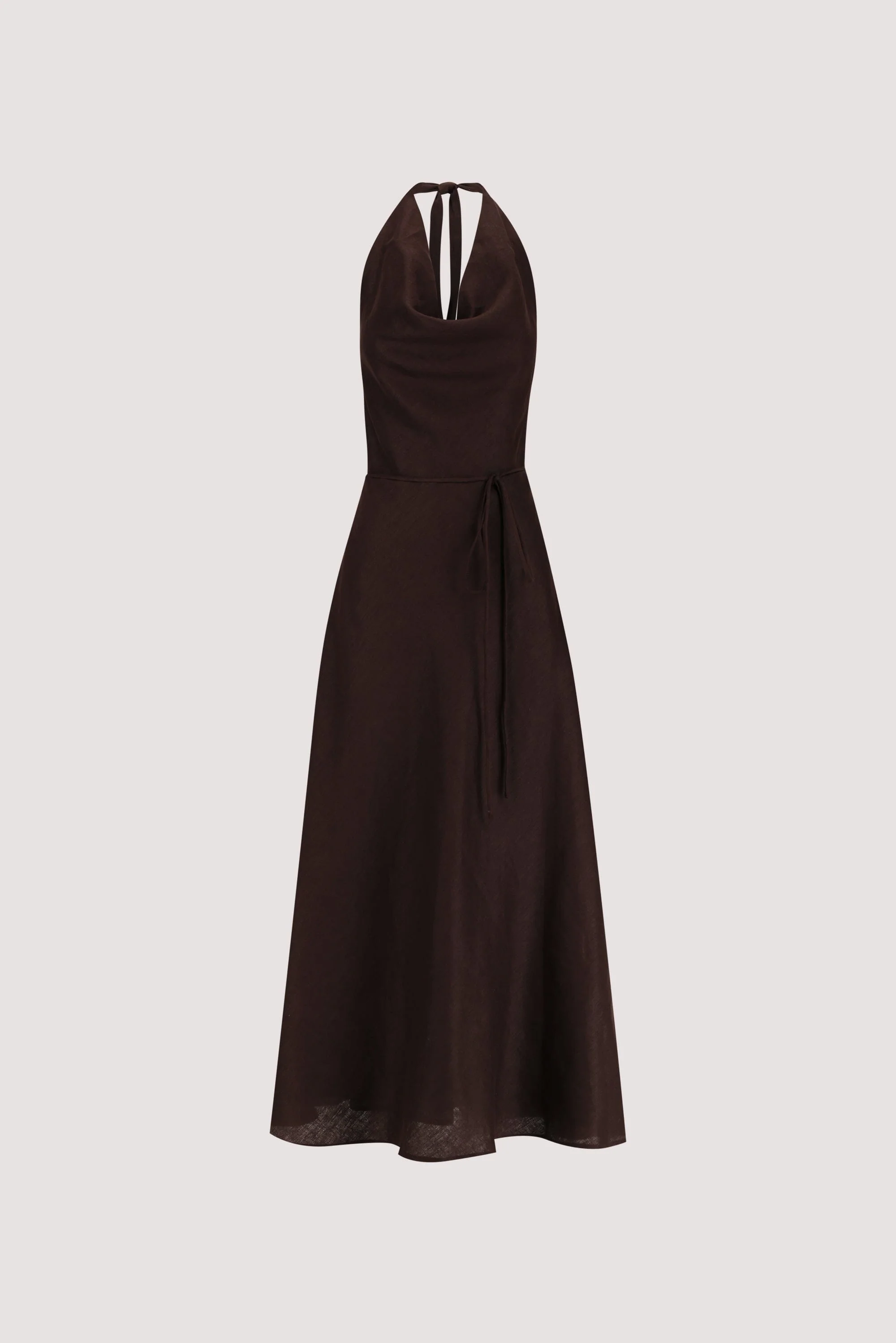 HAYLEE BURNT CHOC SLEEVELESS LINEN COWL MIDI DRESS - Image 8