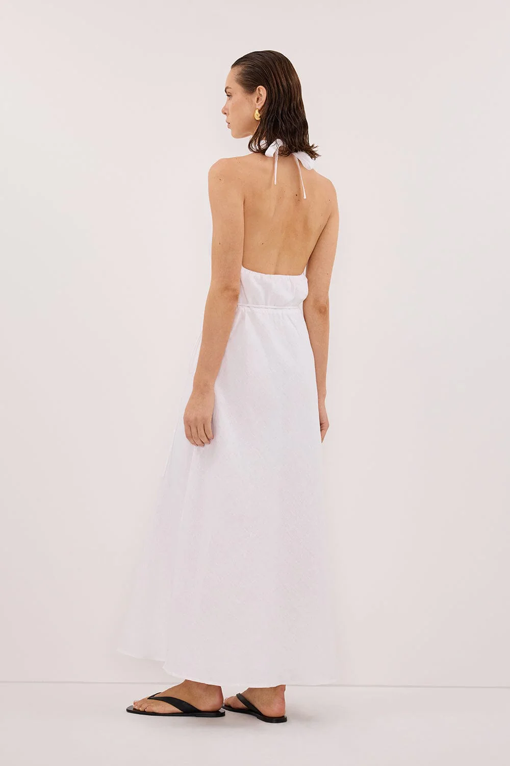 HAYLEE WHITE SLEEVELESS LINEN COWL MIDI DRESS - Image 4