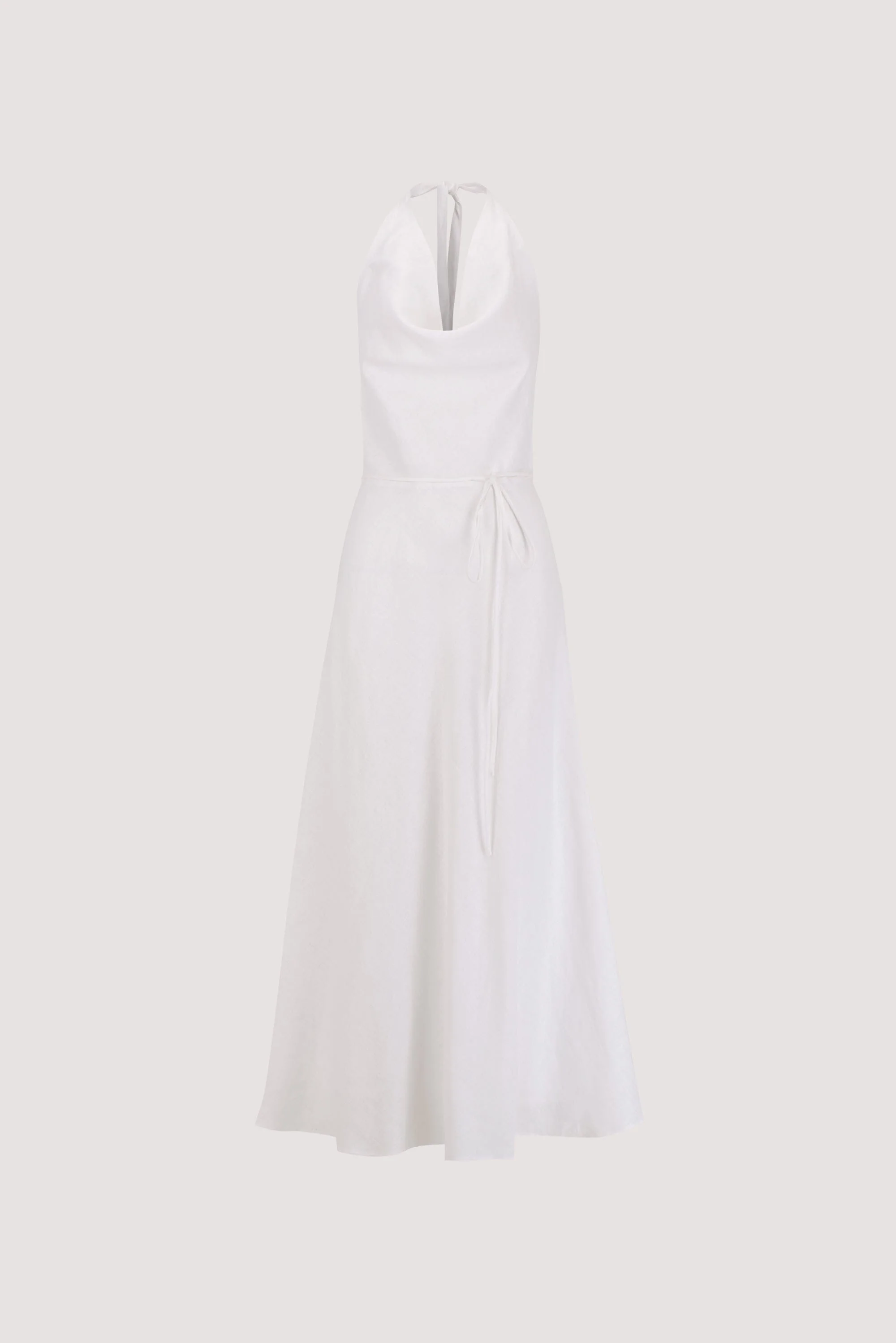 HAYLEE WHITE SLEEVELESS LINEN COWL MIDI DRESS - Image 6