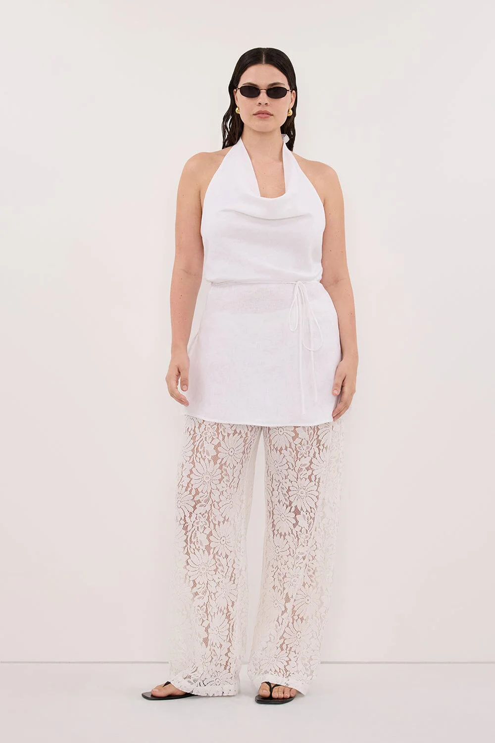 HAYLEE WHITE SLEEVELESS LINEN COWL TOP - Image 6