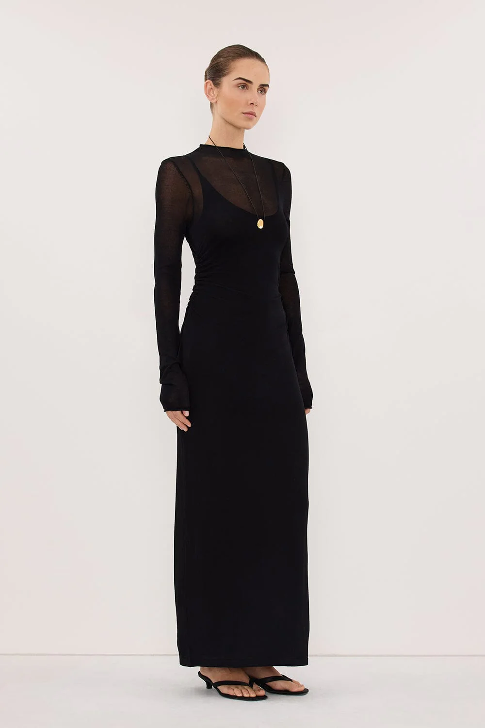 HAZEL BLACK LONG SLEEVE KNIT MIDI DRESS - Image 3