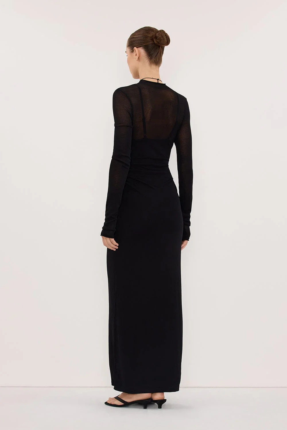 HAZEL BLACK LONG SLEEVE KNIT MIDI DRESS - Image 4