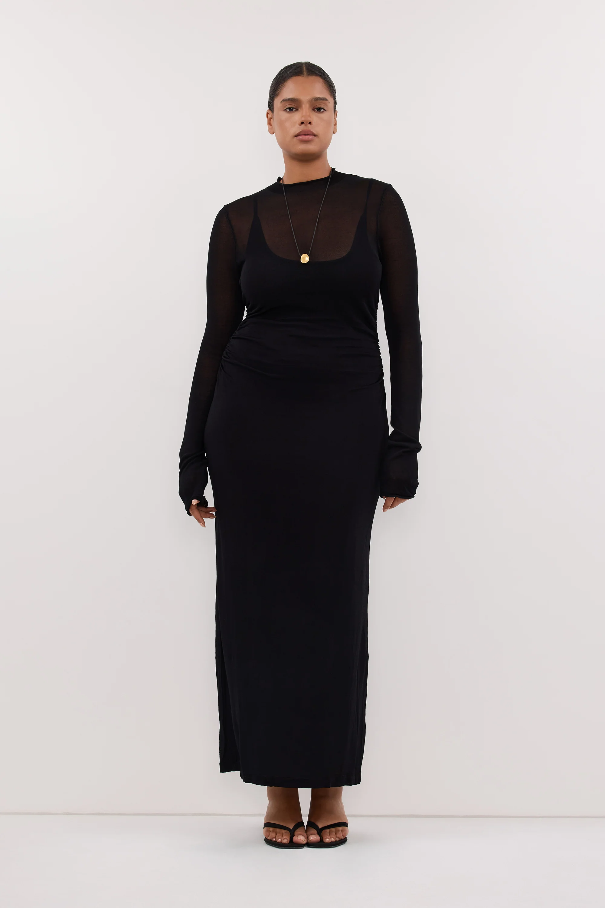HAZEL BLACK LONG SLEEVE KNIT MIDI DRESS - Image 6